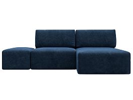 Диван угловой модульный с пуфом Лига-060 НПБ угол универсальный Велюр синий - Фото предпросмотра