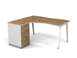 MATRIX 121S131-A Стол эгоном-й с тумбой L, пров-ик вырезной (А-опоры) 1580х1380х775 Дуб Крафт/Белый - Фото предпросмотра