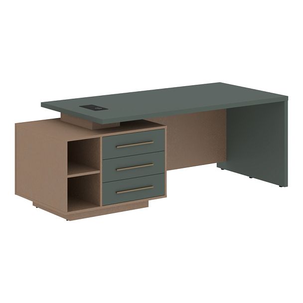 Стол руководителя с тумбой VCT 2190(L) Нефрит/Бронза браш/Кобра 2100х900х750 VELION - Вид 1