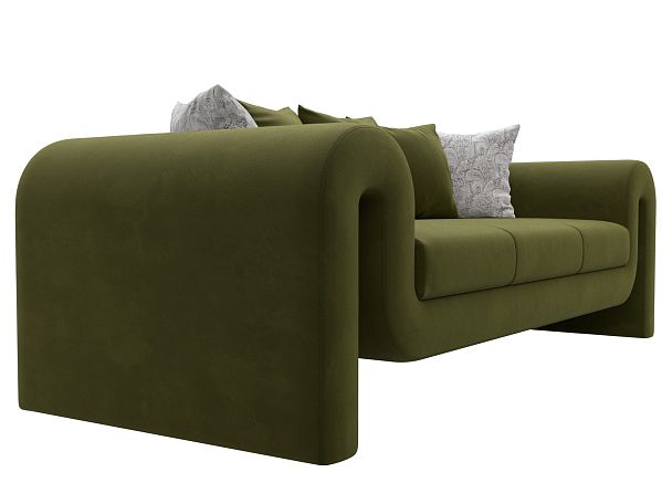 Прямой диван Волна (полностью микровельвет зеленый, подушки 3 микровельвет зеленый, 2 велюр серый с узором) - Вид 3