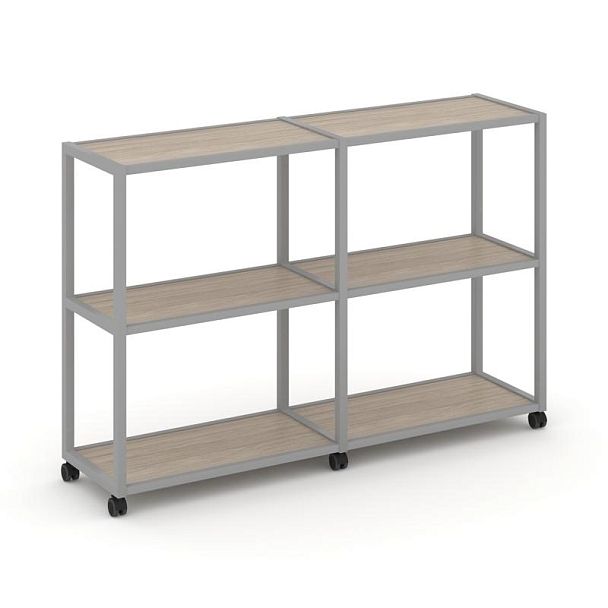 Shelf Mobile Стеллаж 3 уровня 2 секции VR.LT-STK-311.10 Дуб Аттик/Металл Серый 1970*400*1046 - Вид 1