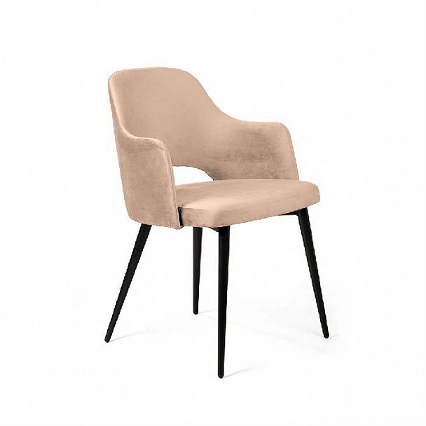 Стул William с подлокотниками, бархат бежевый 5/ черный конус - Вид 1