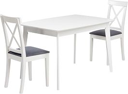 Обеденная группа стол раздвижной Норден 120 Белый и 2 стула Бергольф Белый/Серый велюр - Фото предпросмотра