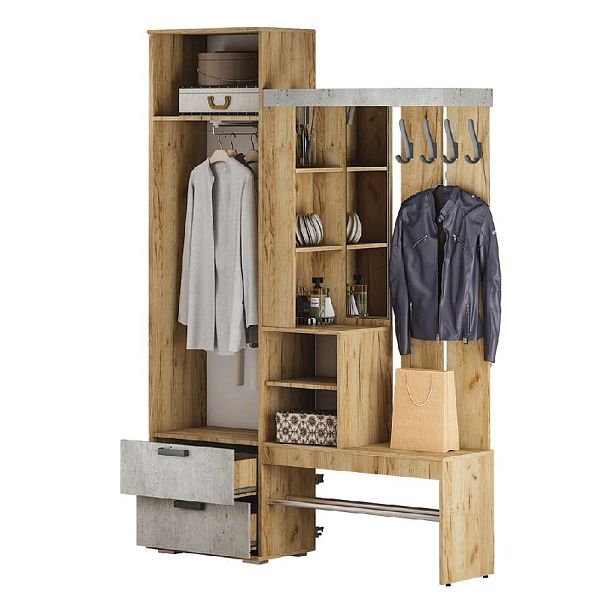 Прихожая "Трамп" (1500*2176*372) крафт/бетон - Вид 2