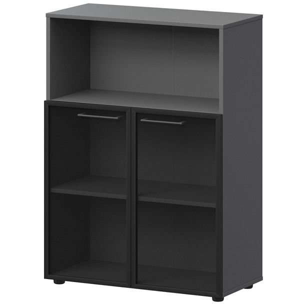 Шкаф средний с нишей со стеклом в ал. рамке СМШ38.28RS Графит 792x380x1190 Кортез - Вид 1