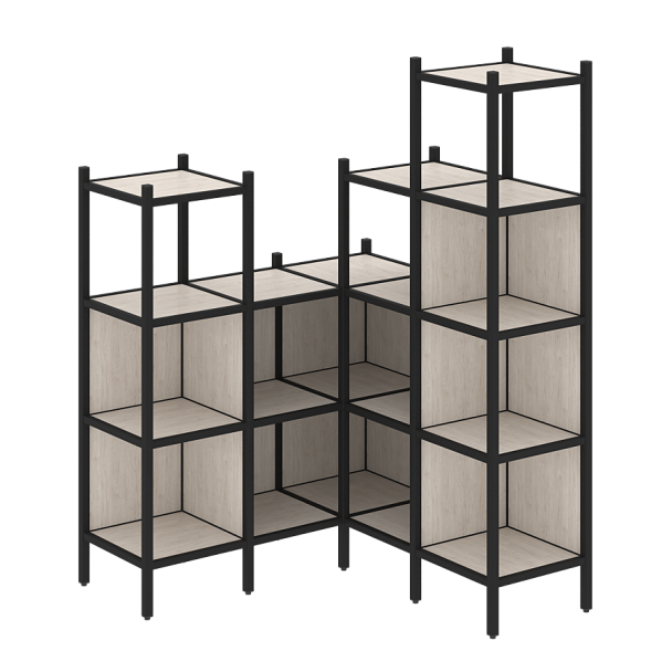 Loft Угловой внутренний стеллаж наборный VR.L-39 Денвер светлый/Чёрный металл 1278*1278*1869 - Вид 1
