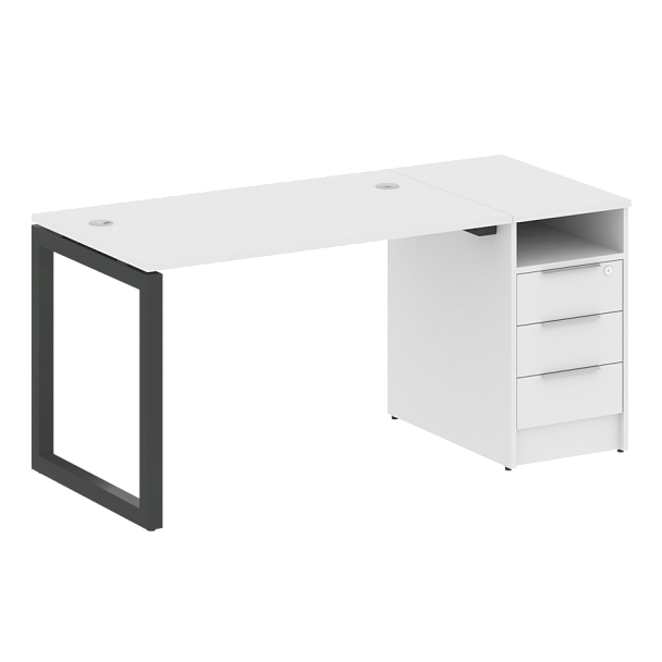Metal System Quattro Р. ст. с тумбой на О-образном м/к 50БО.РС-СТП-1.2 Белый/Антрацит металл 1612*720*750 - Вид 1