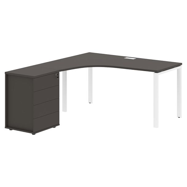 Стол эргономичный с тумбой EUCET 1518(L) Мокко/Белый 1560х1880х750 EDIS - Вид 1