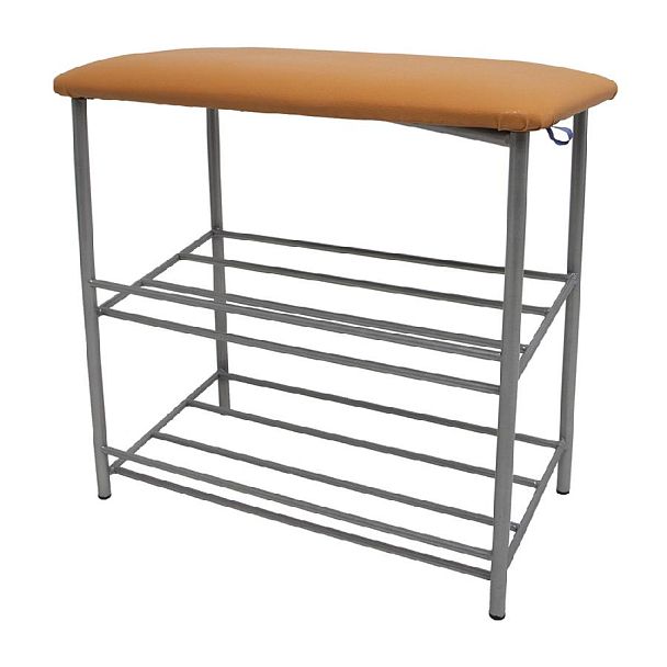 Банкетка-обувница с наклонной полкой к/з шоколад на меди - Вид 2