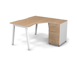 MATRIX 121S150-A Стол эгоном. с тумбой R, пров-ик вырезной (А-опоры) 1380х1380х775 Швейц-й вяз/Белый - Фото предпросмотра