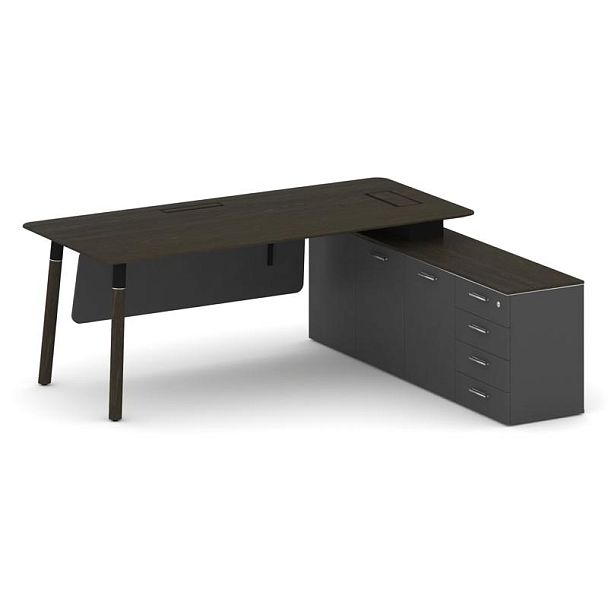 Fresco Стол руководителя FR.SR-20 (R) Дуб Темный/Базальт UM/Металл Черный/Нерж. Сталь 2000*1798*750 - Вид 1