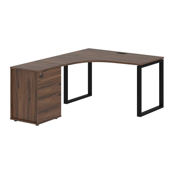 Стол эргономичный с тумбой EQCET 1318(L) Дуб Денвер тёмный/Черный 1360х1880х750 EDIS - Вид 1