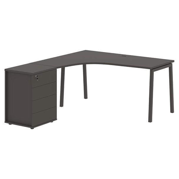 Стол эргономичный с тумбой ELCET 1518(L) Мокко/Мокко 1560х1880х750 EDIS - Вид 1