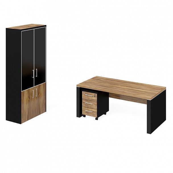 Стол рабочий+тумба мобильная+шкаф комбинированный "Парламент" ПК-ПРЛ-КОМП№2-В1-1078 таксония медовая - Вид 1