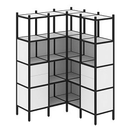 Loft Угловой внутренний стеллаж наборный VR.L-33 Белый бриллиант/Чёрный металл 1278*1278*1869 - Фото предпросмотра