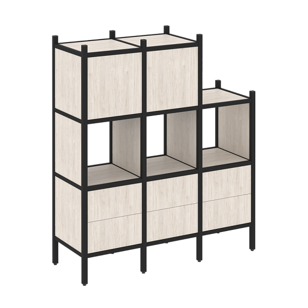 Loft Прямой стеллаж наборный VR.L-15 Денвер светлый/Чёрный металл 1278*446*1458 - Вид 1