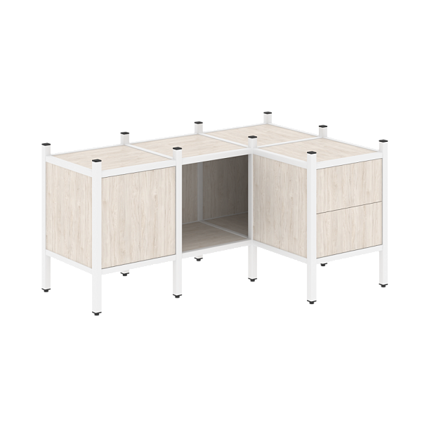 Loft Угловой внутренний стеллаж наборный VR.L-26 Денвер светлый/Белый металл 1278*862*636 - Вид 1