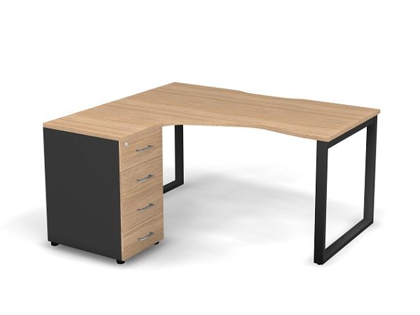 MATRIX 121S131-О Стол с тумбой L, пров. вырез. (O-опоры) 1580х1380х775 Швейц-й вяз/Темно-серый - Вид 1