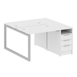 Metal System Quattro Р. ст. с тумбой на О-образном м/к 50БО.РС-СТП-2.1 Белый/Серый металл 1412*1475*750 - Фото предпросмотра