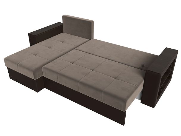 Диван угловой Дубай Лайт угол левый (основа велюр коричневый, компаньон экокожа коричневая) - Вид 9