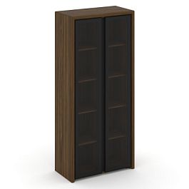 Корнер Шкаф высокий широкий COR.ST-1.10RG Орех Лоренцо/Графит/Серый Черная Рама 900*450*2000 - Фото предпросмотра
