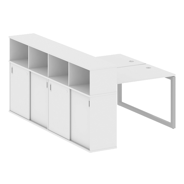 Metal System Quattro Р. ст. с шкафом-купе на О-образном м/к 50БО.РС-СШК-4.2 Т Белый/Серый металл 1610*2332*1098 - Вид 1