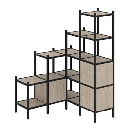 Loft Угловой внутренний стеллаж наборный VR.L-40 Дуб аттик/Чёрный металл 1278*1278*1869 - Фото предпросмотра