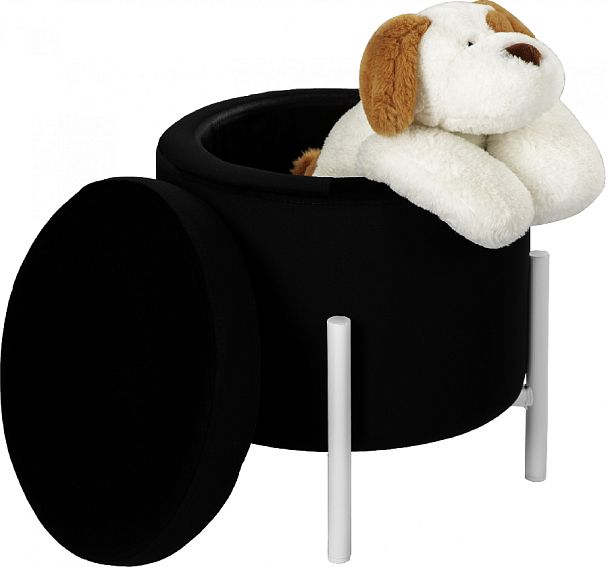 Комплект пуфов Кен с местом для хранения Черный велюр H-75/белый, 2 шт. - Вид 3