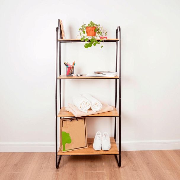 Стеллаж на металлокаркасе "Скандинавия-24", 650х385х1470 мм, 4 полки ЛДСП, черный/дуб, CТCП24 Ч - Вид 4