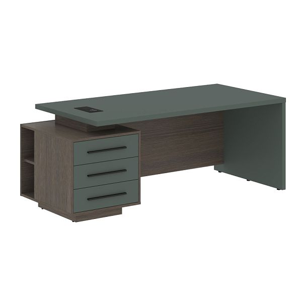 Стол руководителя с тумбой VCT 2090(L) Нефрит/Черный матовый/Дуб Сильвер 2000х900х750 VELION - Вид 1