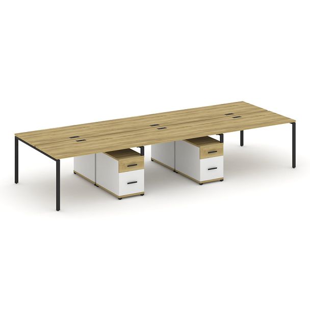 Concept Рабочая станция 6 мест с 2 двухсторонними опорными тумбами CN.DRS-347 W Дуб Винченцо/Белый Бриллиант/Металл Черный 4140*1480*750 - Вид 1