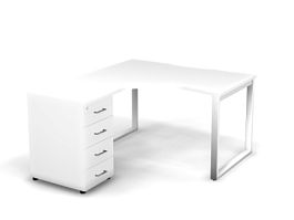 MATRIX 121S170-О Стол эгоном-й с тумбой L, проводник вырезной (O-обр. опоры) 1380х1580х775 Белый - Фото предпросмотра