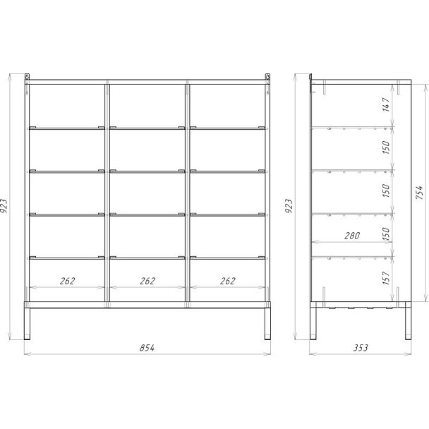 Шкаф для обуви с полками на металлокаркасе - Вид 2