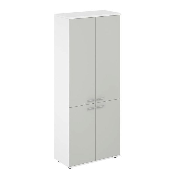 Шкаф высокий 800х400х1955, 4-х дв, з.ст HDF / корпус: белый; фасады: серый бархат Сигма / Sigma - Вид 1
