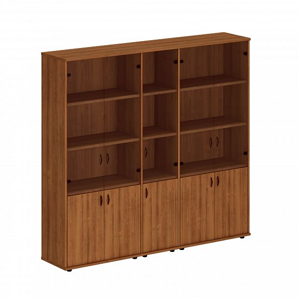 Шкаф комбинированный высокий (стекло + стекло узкий + стекло) "Престиж" Исп.57 темный орех - Вид 1