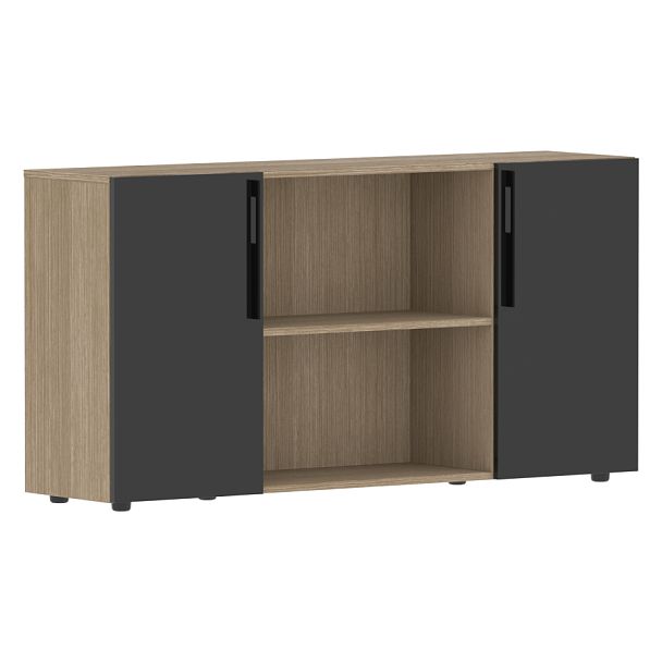 Шкаф с двумя дверями и открытой полкой СП-064-25-22 Черный глянец/Дуб Натуральный 1600х450х800 KANON - Вид 1