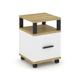 Concept Тумба мобильная 1 распаш. фасад с надставкой CN.TUM-008 B Дуб Винченцо/Белый Бриллиант/Металл Черный 420*420*615 - Фото предпросмотра