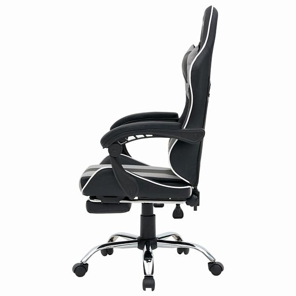 Кресло компьютерное CROMEX "Wave GM-145", вибромассаж, подножка, подушки, экокожа, черное/серое, 532956 - Вид 7