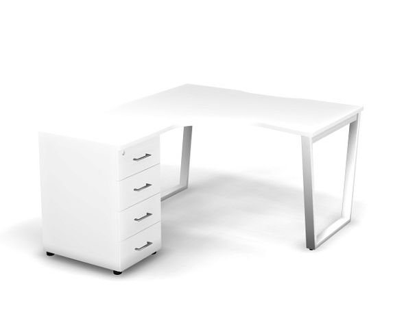 MATRIX 121S170-V Стол эгоном-й с тумбой L, проводник вырезной (V-обр. опоры) 1380х1580х775 Белый - Вид 1