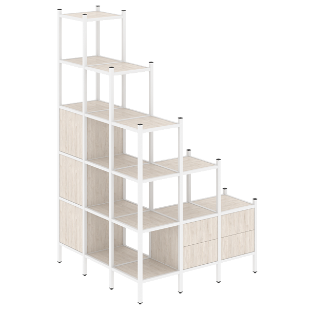 Loft Угловой внешний стеллаж наборный VR.L-59 Денвер светлый/Белый металл 1278*1278*2280 - Вид 1