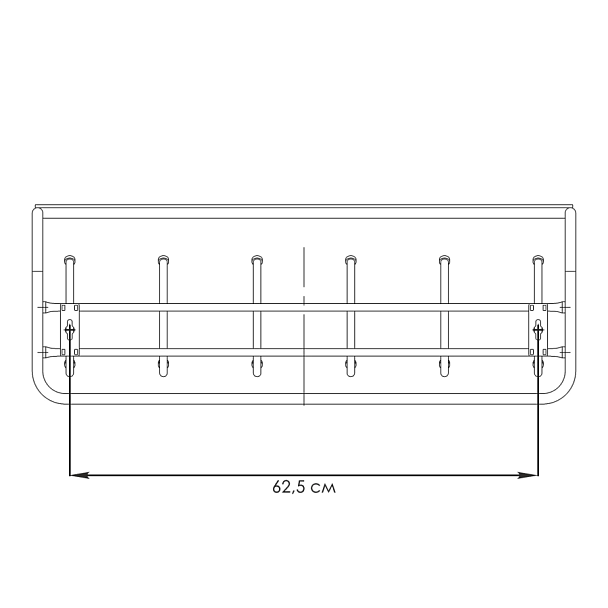 Вешалка настенная с полкой "ВСП7", 265х725х220 мм, 6 крючков, металл, черная, ВСП 7 Ч - Вид 5