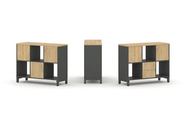 Style Project Набор стеллажа 1 сторон., 2 яр. SN.NS-231 Антрацит/Тиквуд Светлый/Металл Антрацит 1121 - Вид 1