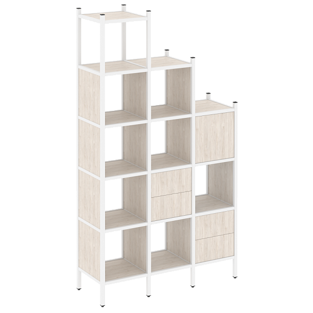 Loft Прямой стеллаж наборный VR.L-21 Денвер светлый/Белый металл 1278*446*2280 - Вид 1