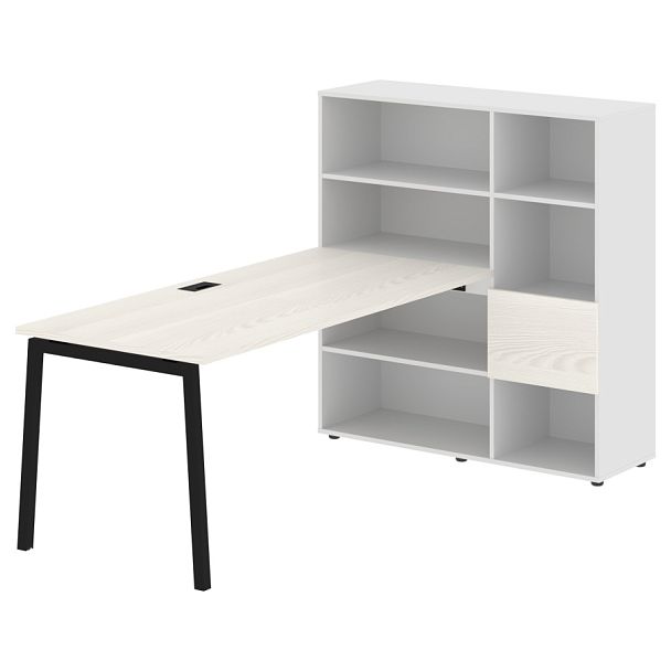 Стол-стеллаж ELRST 1217 Ясень Траун/Черный/Белый 1790х1250х1355 EDIS - Вид 1