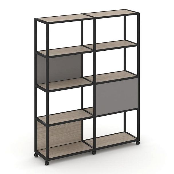 Shelf Mobile Стеллаж 5 уровней 2 секции VR.LT-STK-512.10 Дуб Аттик/Металл Черный/W-11 1970*400*2000 - Вид 1