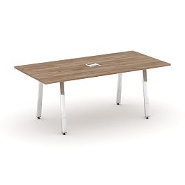 Style Project Direct Lux Стол переговорный M-SN-6A.SPRG-198 Дуб Табак/Нержавеющая Сталь/Хром 1980*980*25 - Фото предпросмотра