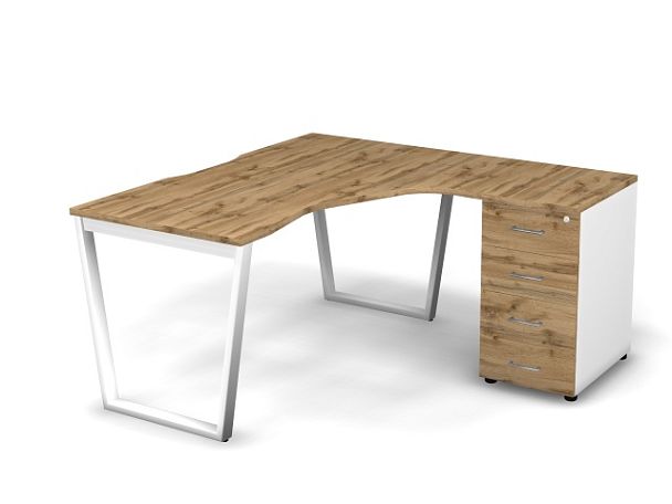 MATRIX 121S191-V Стол эгоном-й с тумбой R, пров-ик вырезной (V-опоры) 1580х1580х775 Дуб Крафт/Белый - Вид 1