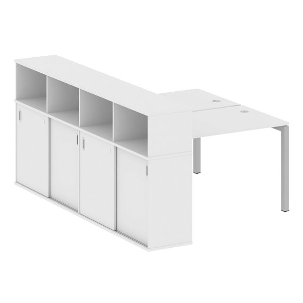 Metal System Quattro Р. ст. с шкафом-купе на П-образном м/к 50БП.РС-СШК-4.2 Т Белый/Серый металл 1610*2332*1098 - Вид 1