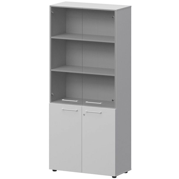 Шкаф высокий закрытый с стеклом СМШ58.28F.38SМ(Б) Белый 792x380x1990 Кортез - Вид 1