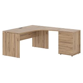 Стол эргономичный с тумбой EDCET 1518(R) Дуб Денвер светлый/Мокко 1560х1880х750 EDIS - Фото предпросмотра